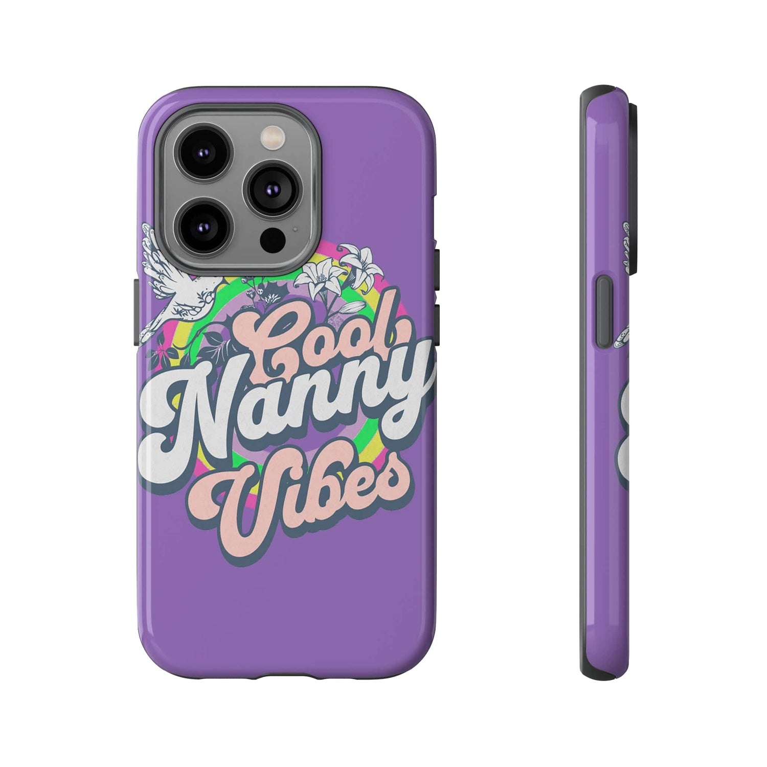 Cool Nanny Caregiver Vibes Retro Look in Purple Tough Phone Cases iPhone 14 Pro Glossy