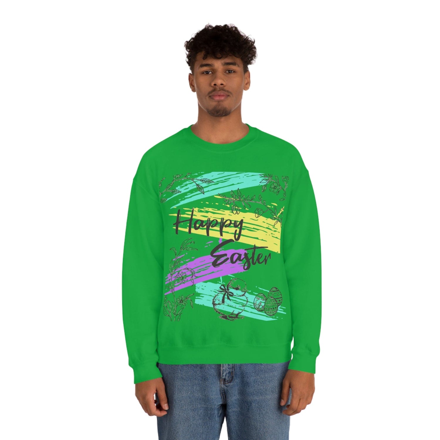 Happy Easter Pastel Unisex Heavy Blend Crewneck Sweatshirt Irish Green