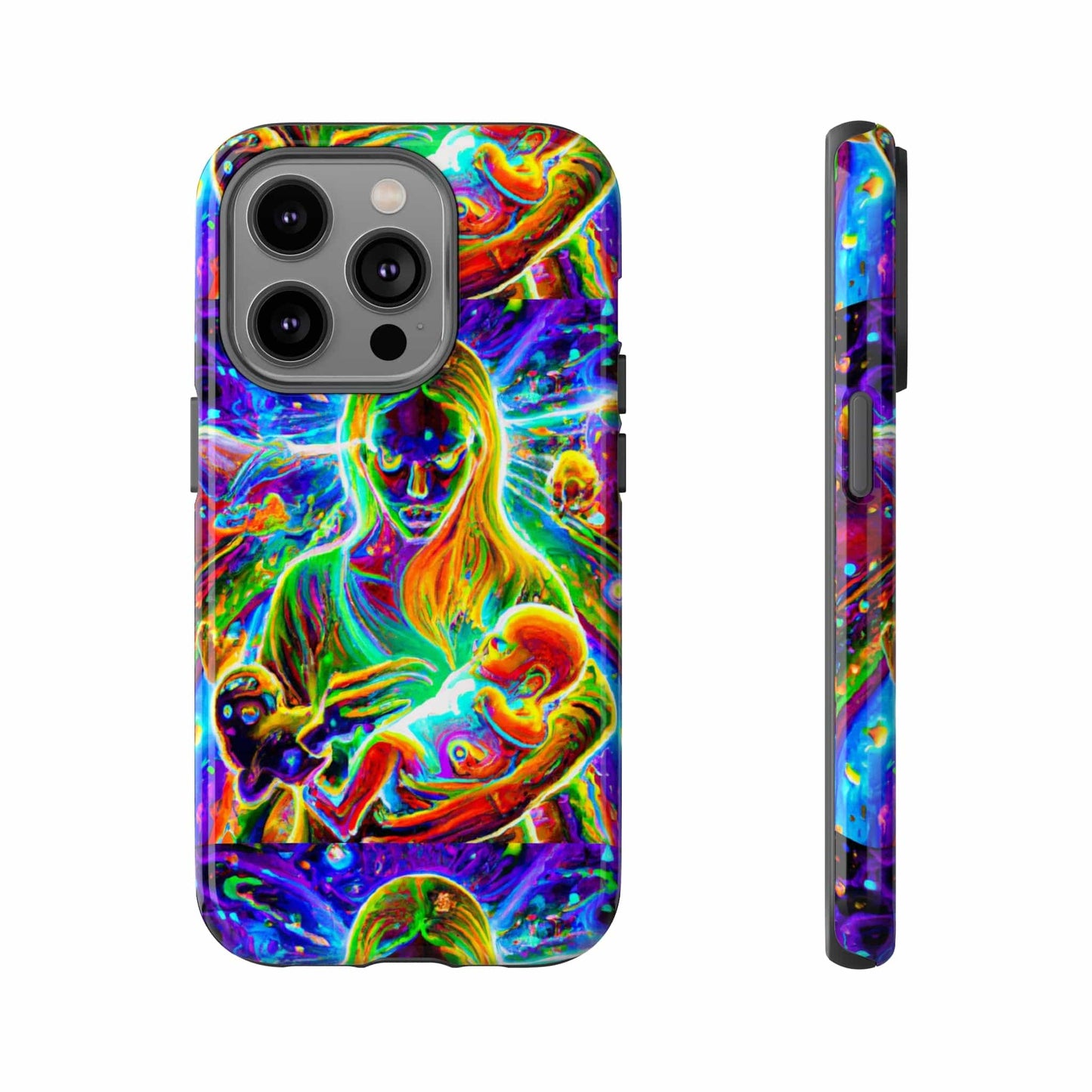 Psychedelic Nanny Caregiver with baby Tough Phone Cases iPhone 14 Pro Glossy