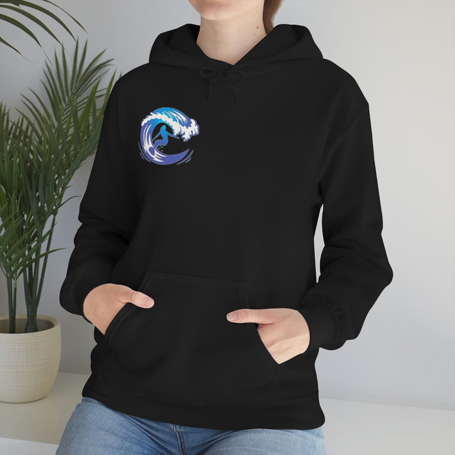 Surf girl Hang Ten on the wave Unisex Heavy Blend Hooded Sweatshirt