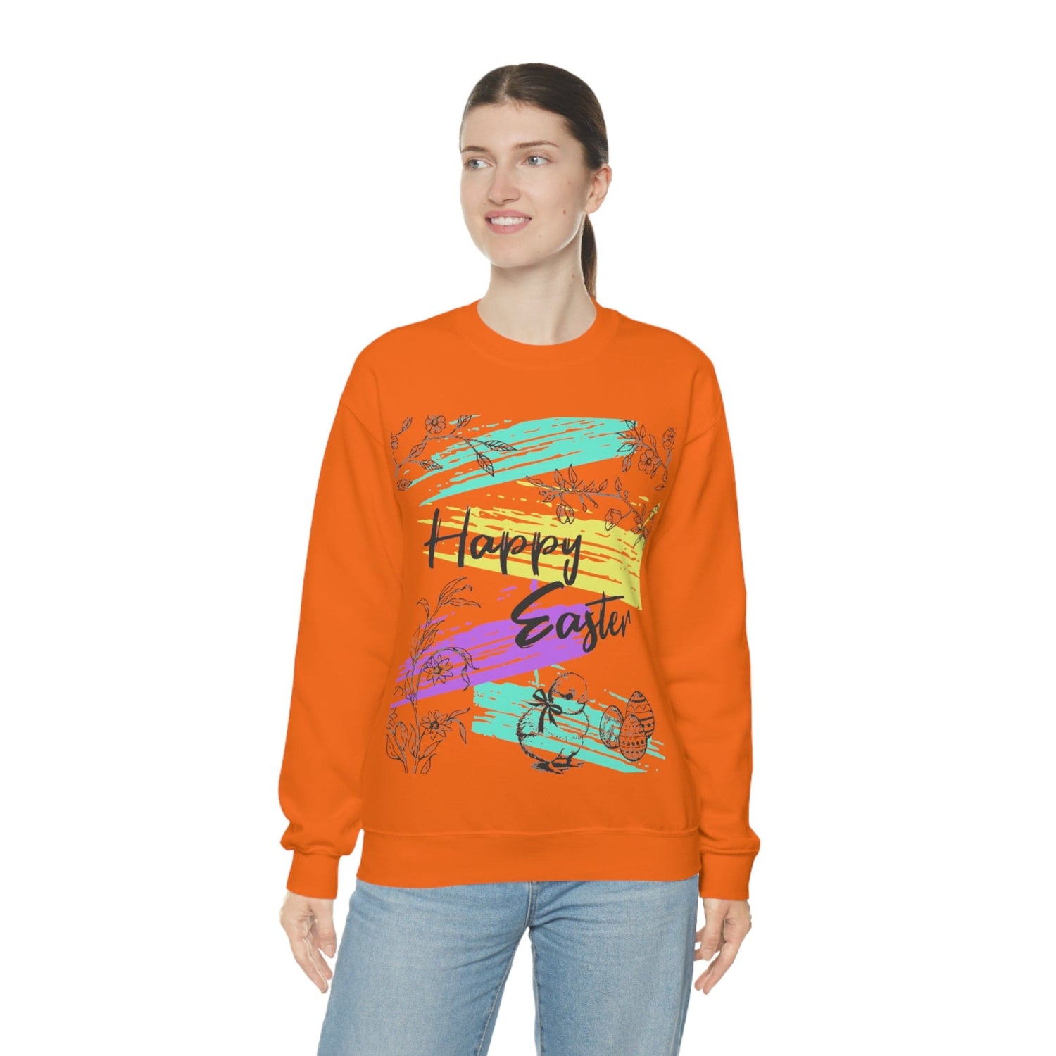 Happy Easter Pastel Unisex Heavy Blend Crewneck Sweatshirt Orange