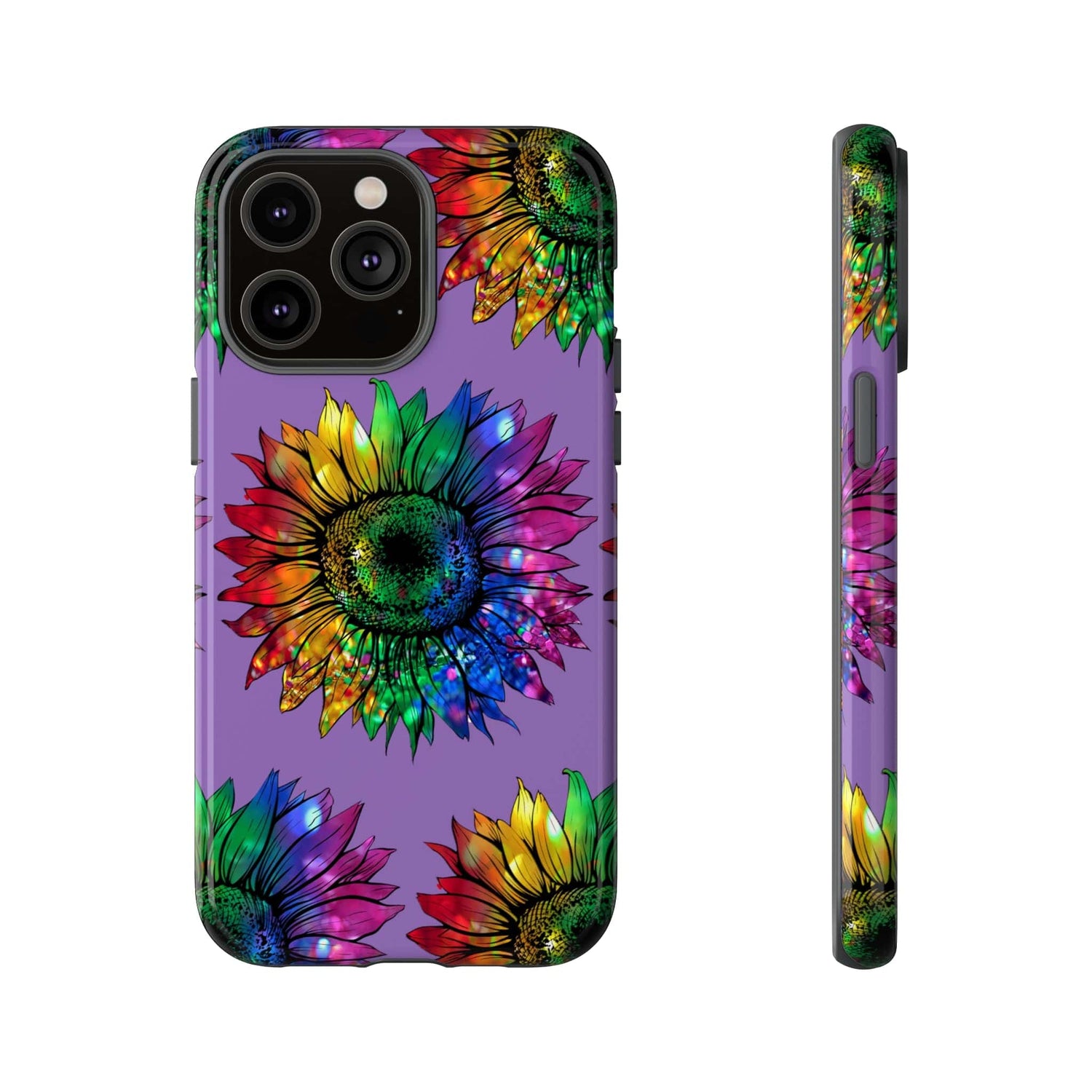 Jeweled Sunflower Rainbow in Purple Tough Phone Cases iPhone 14 Pro Max Glossy