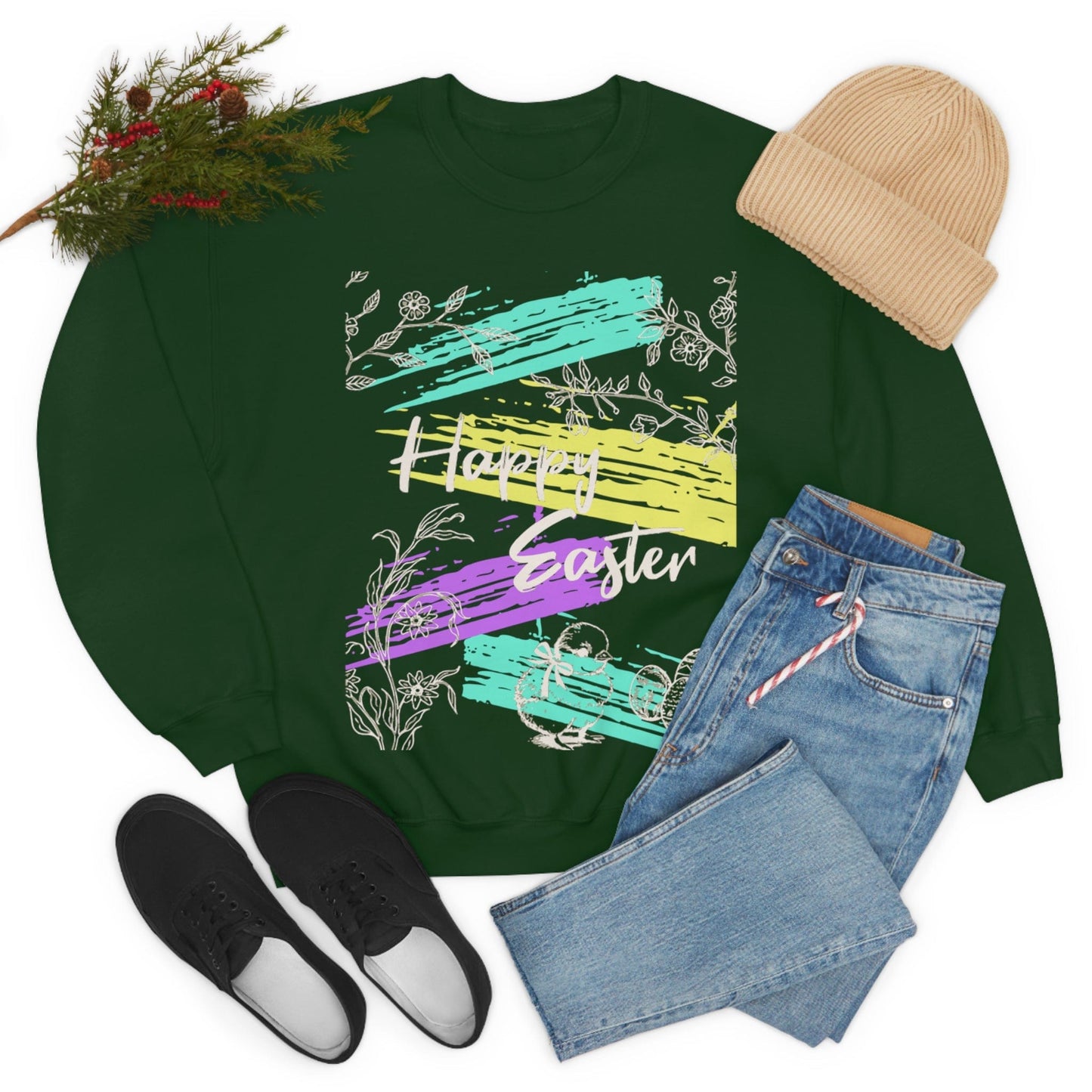 Happy Easter Pastel Unisex Heavy Blend Crewneck Sweatshirt