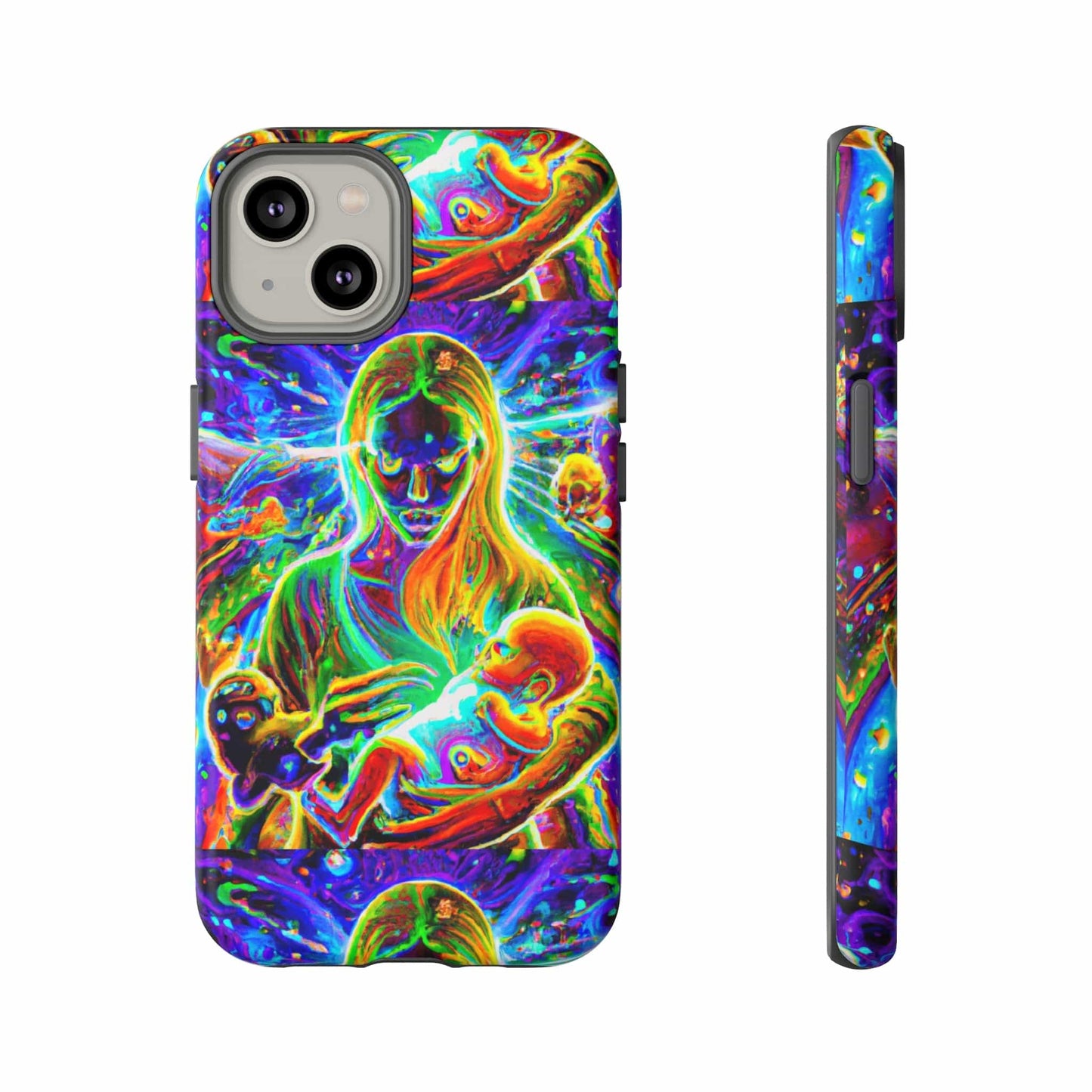 Psychedelic Nanny Caregiver with baby Tough Phone Cases iPhone 14 Matte