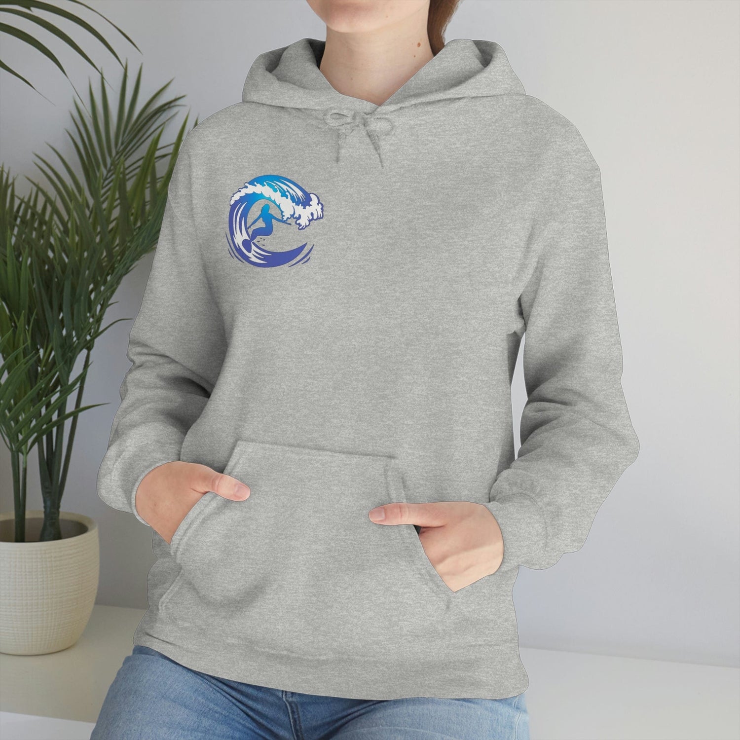 Surf girl Hang Ten on the wave Unisex Heavy Blend Hooded Sweatshirt