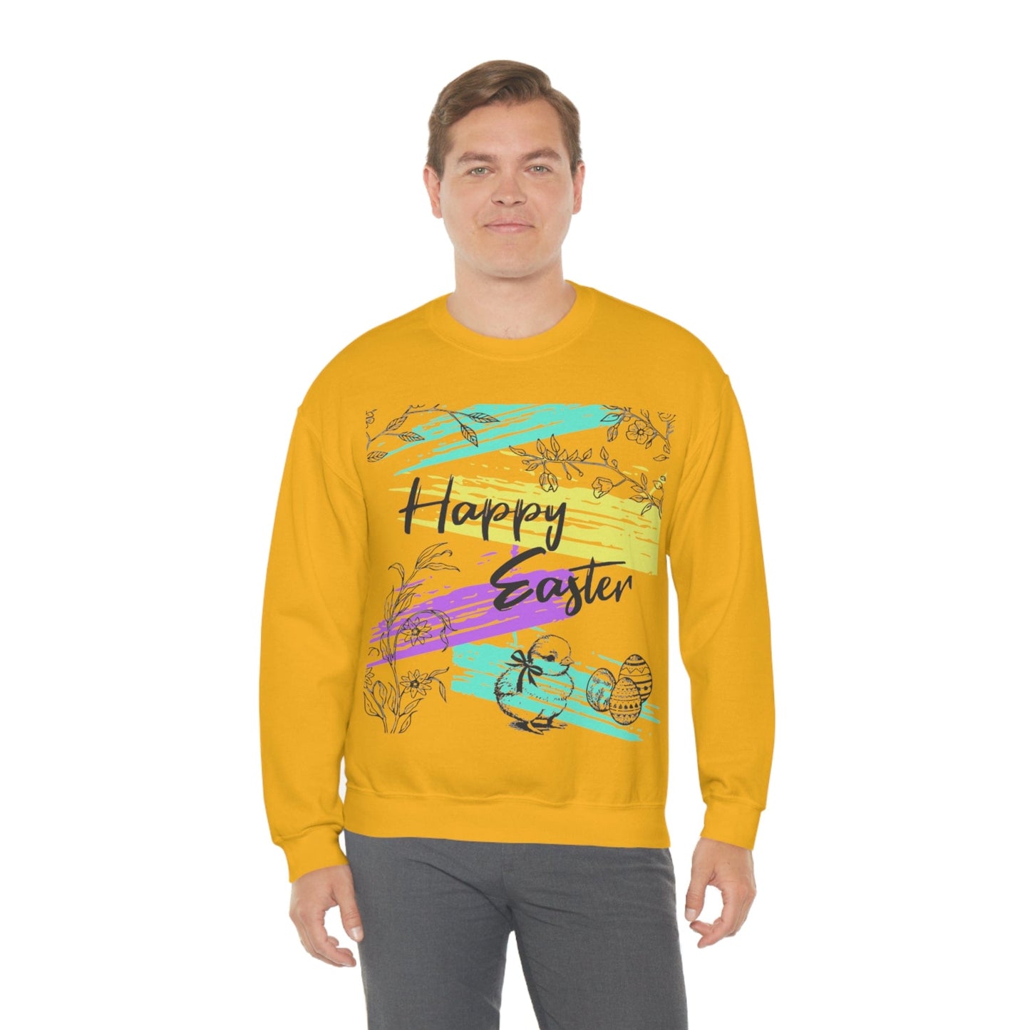 Happy Easter Pastel Unisex Heavy Blend Crewneck Sweatshirt Gold